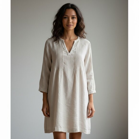 Tahari Dresses & Skirts - Tahari 100% Linen Pintuck Tunic Blouse Coastal Medium Tan